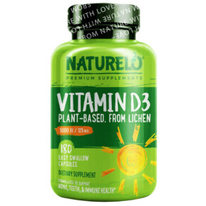 Thực phẩm chức năng NATURELO Vitamin D3 Plant Based from Lichen 125 mcg (5.000 IU) 180 Easy Swallow Capsules 628110628435