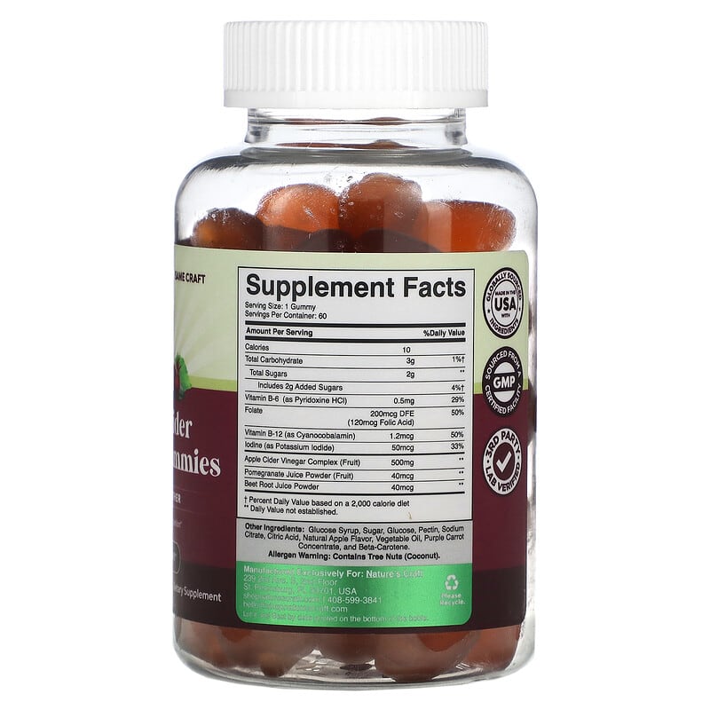 Natures Craft Apple Cider Vinegar Gummies with the Mother 60 Gummies 2 Thành phần vi chất của Natures Craft Apple Cider Vinegar Gummies with the Mother 60 Gummies 793611598904