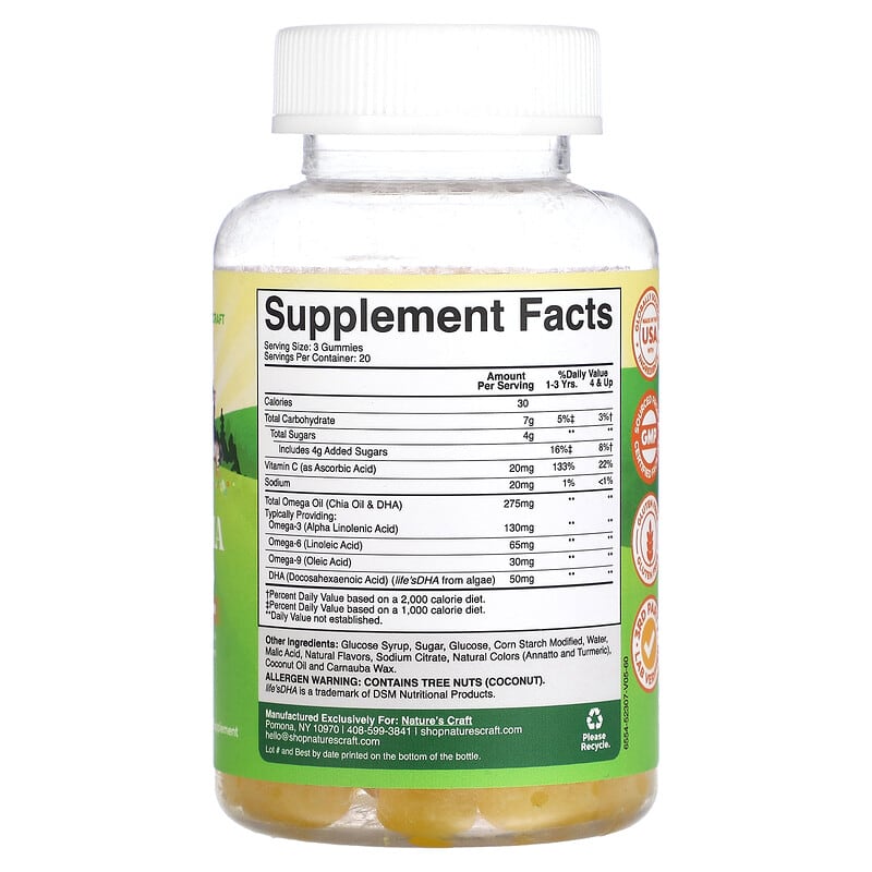 Natures Craft Kids Omega + DHA Gummies Lemon & Orange 60 Gummies 2 Thành phần vi chất của Natures Craft Kids Omega + DHA Gummies Lemon & Orange 60 Gummies 793611599772