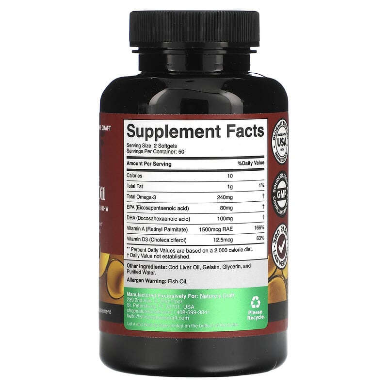 Natures Craft Wild Icelandic Cod Liver Oil 100 Softgels 2 Thành phần vi chất của Natures Craft Wild Icelandic Cod Liver Oil 100 Softgels 850034386126