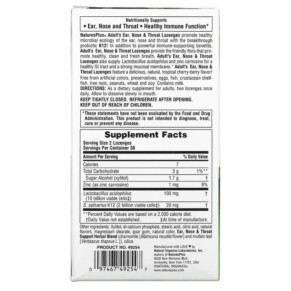 Thành phần vi chất của NaturesPlus Adult's Ear Nose & Throat Lozenges Natural Tropical Cherry Berry 60 Lozenges 097467492547