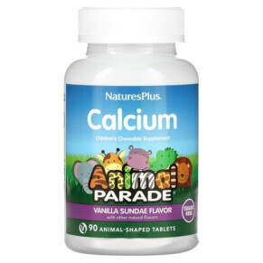 Thực phẩm chức năng NaturesPlus Animal Parade Calcium Children’s Chewable Supplement Vanilla Sundae Sugar Free 90 Animal-Shaped Tablets 097467299214