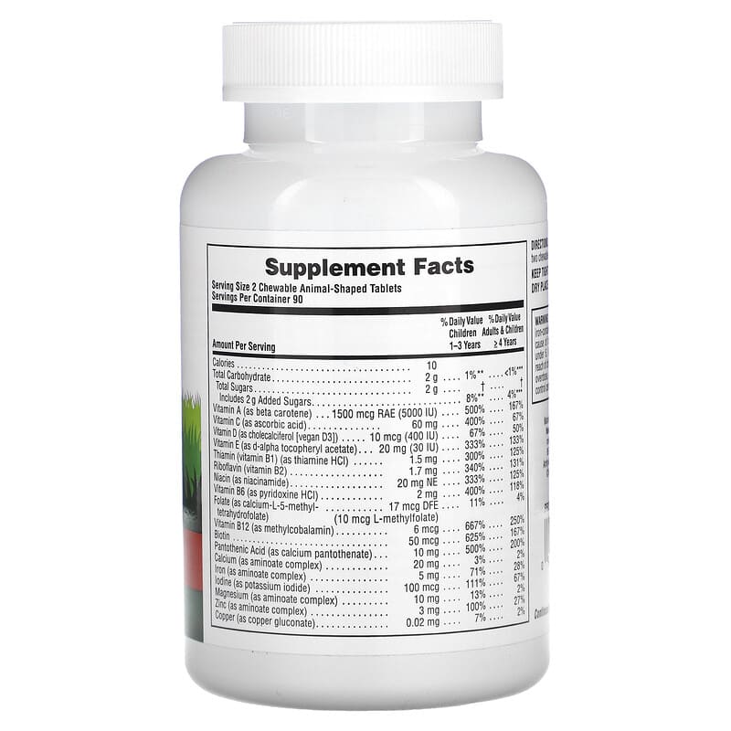 NaturesPlus Animal Parade Children's Chewable Multivitamin Supplement Cherry 180 Animal-Shaped Tablets 2 Thành phần vi chất của NaturesPlus Animal Parade Children's Chewable Multivitamin Supplement Cherry 180 Animal-Shaped Tablets 097467299726