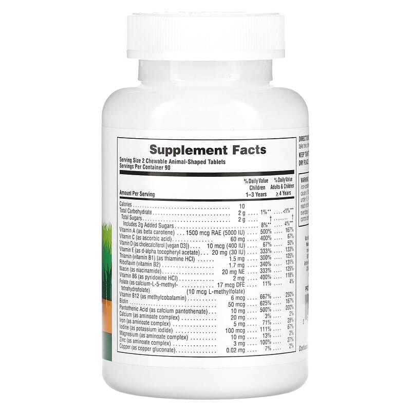 NaturesPlus Animal Parade Children's Chewable Multivitamin Supplement Cherry Grape & Orange 180 Animal-Shaped Tablets 2 Thành phần vi chất của NaturesPlus Animal Parade Children's Chewable Multivitamin Supplement Cherry Grape & Orange 180 Animal-Shaped Tablets 097467299825