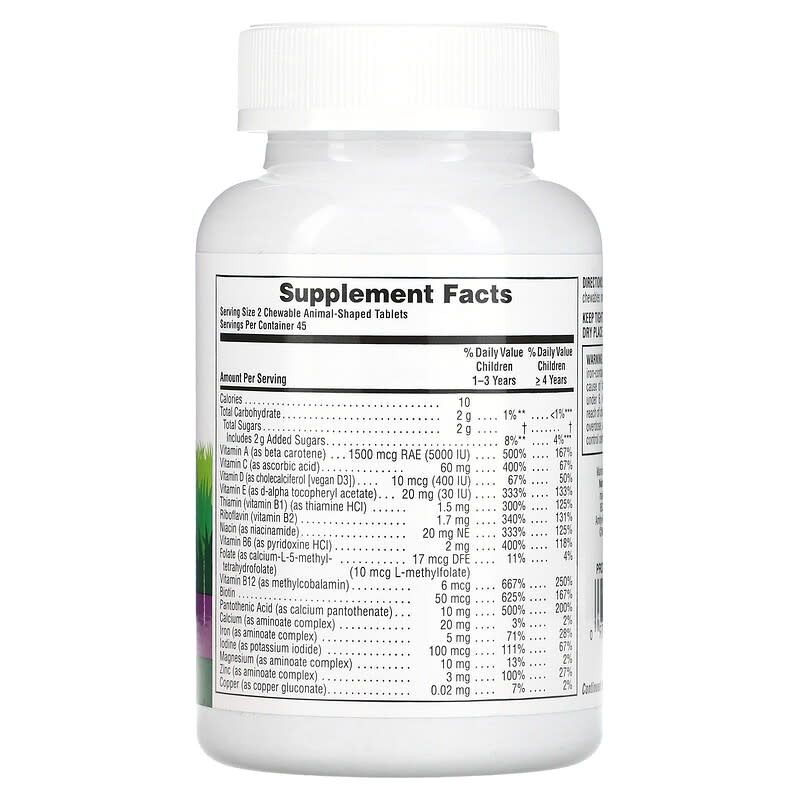 NaturesPlus Animal Parade Children's Chewable Multivitamin Supplement Grape 90 Animal-Shaped Tablets 2 Thành phần vi chất của NaturesPlus Animal Parade Children's Chewable Multivitamin Supplement Grape 90 Animal-Shaped Tablets 097467299849