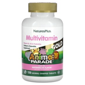 Thực phẩm chức năng NaturesPlus Animal Parade Gold Children's Chewable Multivitamin Supplement Watermelon 120 Animal-Shaped Tablets 097467299382