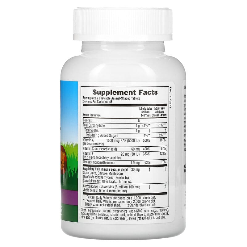 NaturesPlus Animal Parade Kids Immune Booster Tropical Berry 90 Animal-Shaped Tablets 2 Thành phần vi chất của NaturesPlus Animal Parade Kids Immune Booster Tropical Berry 90 Animal-Shaped Tablets 097467299788