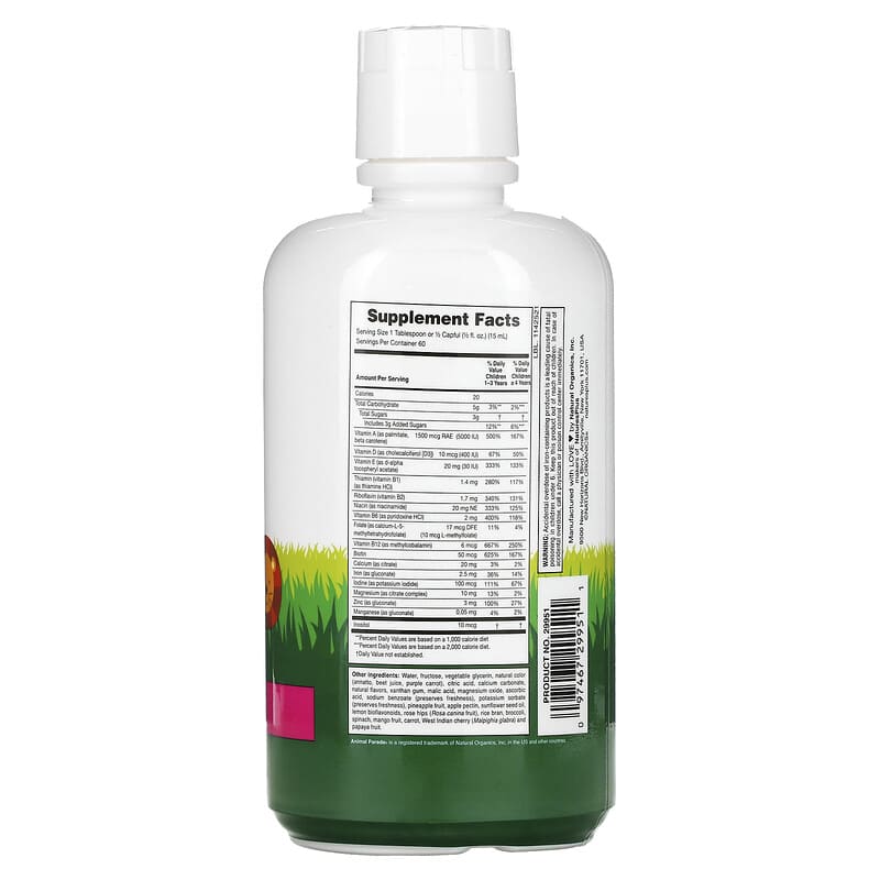 NaturesPlus Animal Parade Multivitamin Liquid Tropical Berry 30 fl oz (887.1 ml) 2 Thành phần vi chất của NaturesPlus Animal Parade Multivitamin Liquid Tropical Berry 30 fl oz (887.1 ml) 097467299511