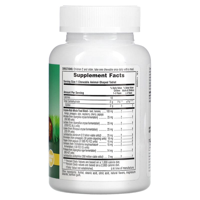 NaturesPlus Animal Parade Tummy Zyme Tropical Fruit 90 Animal-Shaped Tablets 2 Thành phần vi chất của NaturesPlus Animal Parade Tummy Zyme Tropical Fruit 90 Animal-Shaped Tablets 097467299474
