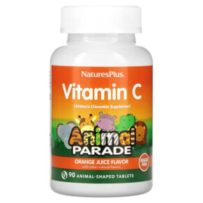 Thực phẩm chức năng NaturesPlus Animal Parade Vitamin C Children's Chewable Supplement Orange Juice Sugar Free 90 Animal-Shaped Tablets 097467299221