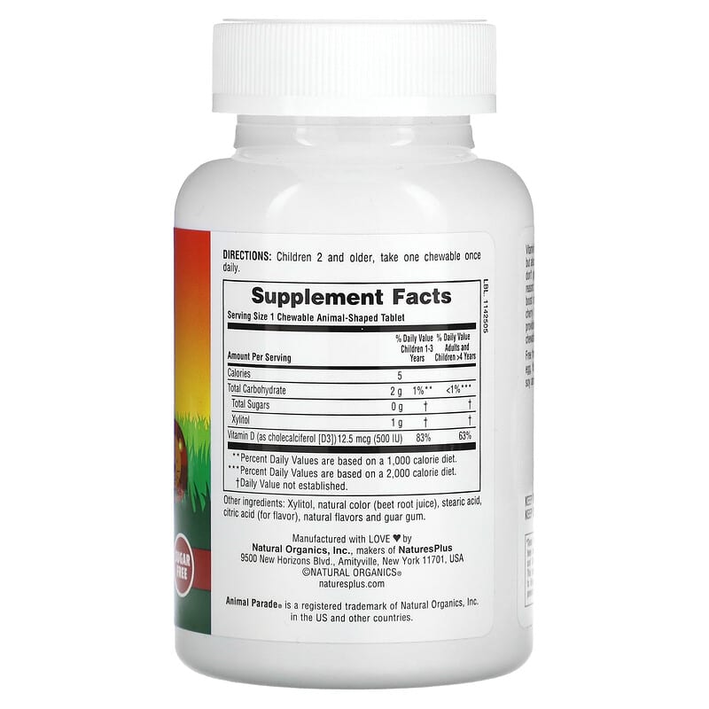 NaturesPlus Animal Parade Vitamin D3 Sugar Free Black Cherry 500 IU 90 Animal-Shaped Tablets 2 Thành phần vi chất của NaturesPlus Animal Parade Vitamin D3 Sugar Free Black Cherry 500 IU 90 Animal-Shaped Tablets 097467299238