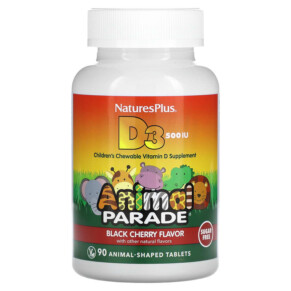 Thực phẩm chức năng NaturesPlus Animal Parade Vitamin D3 Sugar Free Black Cherry 500 IU 90 Animal-Shaped Tablets 097467299238