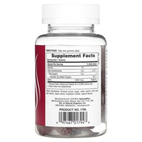 Thành phần vi chất của NaturesPlus Biotin Gummies Raspberry 5.000 mcg 60 Gummies 097467017948