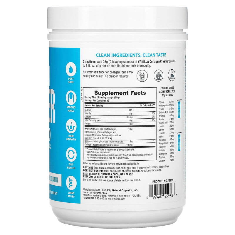 NaturesPlus Collagen Creamer Vanilla 0.66 lb (300 g) 2 Thành phần vi chất của NaturesPlus Collagen Creamer Vanilla 0.66 lb (300 g) 097467459687
