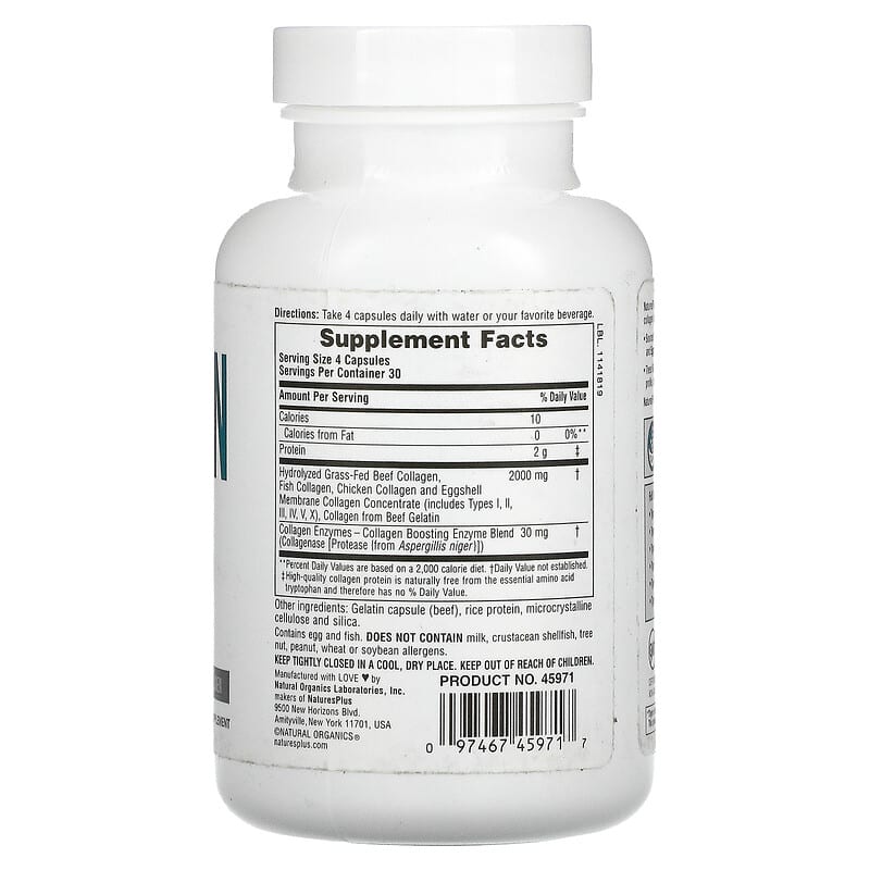 NaturesPlus Collagen Peptides 120 Capsules 2 Thành phần vi chất của NaturesPlus Collagen Peptides 120 Capsules 097467459717
