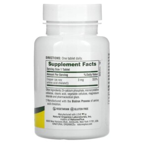 Thành phần vi chất của NaturesPlus Copper 3 mg 90 Tablets 097467034303