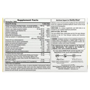 Thành phần vi chất của NaturesPlus Hema-Plex 30 Slow-Release Tablets 097467037700