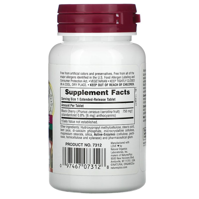 NaturesPlus Herbal Actives Black Cherry 750 mg 30 Tablets 2 Thành phần vi chất của NaturesPlus Herbal Actives Black Cherry 750 mg 30 Tablets 097467073128