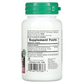 Thành phần vi chất của NaturesPlus Herbal Actives Passion Flower 250 mg 60 Vegetarian Capsules 097467072367