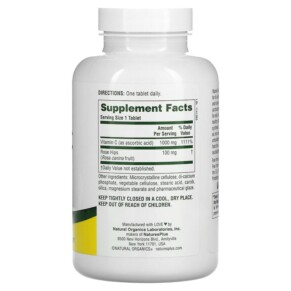 Thành phần vi chất của NaturesPlus High Potency Vitamin C With Rosehips 1.000 mg 180 Tablets 097467022904