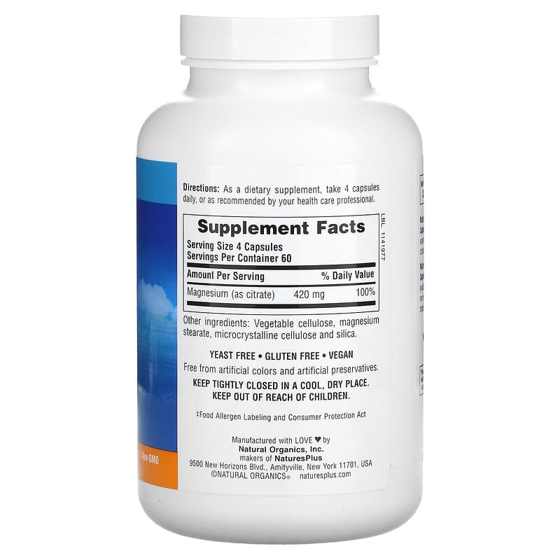 NaturesPlus KalmAssure Magnesium 105 mg 240 Vegan Capsules 2 Thành phần vi chất của NaturesPlus KalmAssure Magnesium 105 mg 240 Vegan Capsules 097467336032