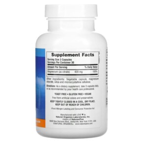 Thành phần vi chất của NaturesPlus KalmAssure Magnesium 140 mg 90 Vegan Capsules 097467336025