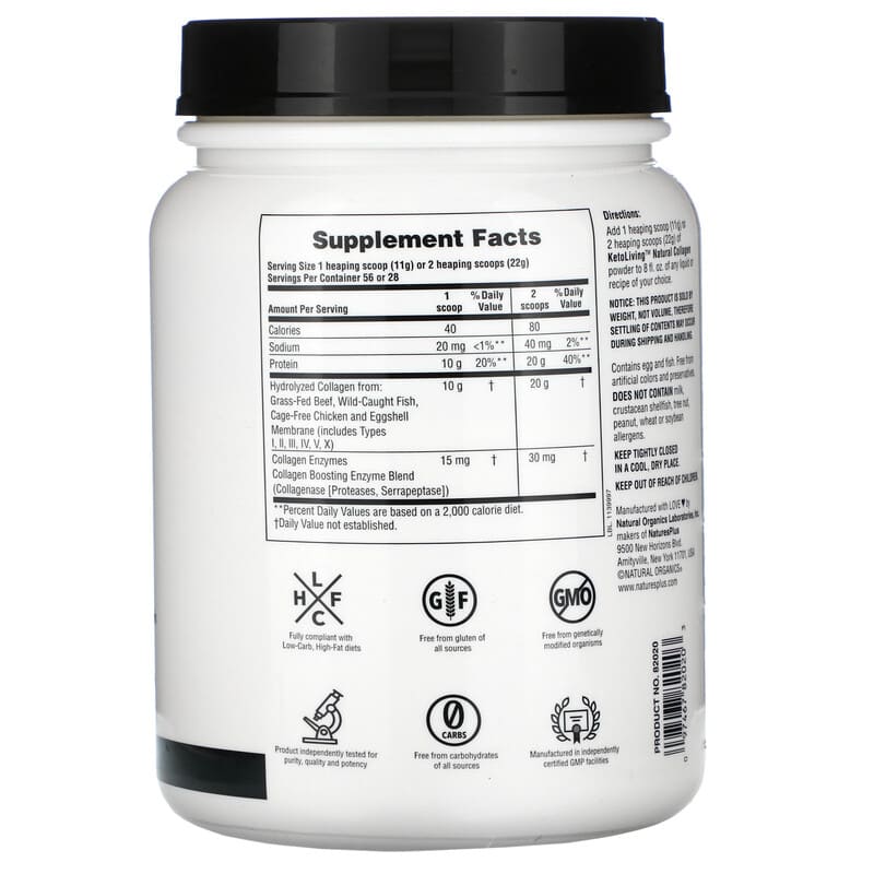 NaturesPlus Keto Living Natural Collagen 1.36 lbs (616 g) 2 Thành phần vi chất của NaturesPlus Keto Living Natural Collagen 1.36 lbs (616 g) 097467820203