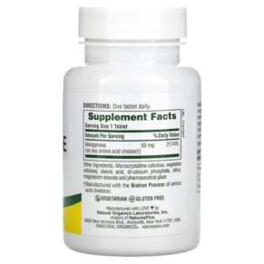 Thành phần vi chất của NaturesPlus Manganese 50 mg 90 Tablets 097467034501
