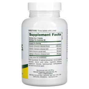 Thành phần vi chất của NaturesPlus Mixed Vegetables 180 Tablets 097467037786