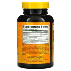 Thành phần vi chất của NaturesPlus Orange Juice Jr. Chewable Vitamin C  100 mg 180 Tablets 097467024724