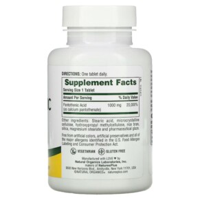 Thành phần vi chất của NaturesPlus Pantothenic Acid 1000 mg 60 Tablets 097467020603
