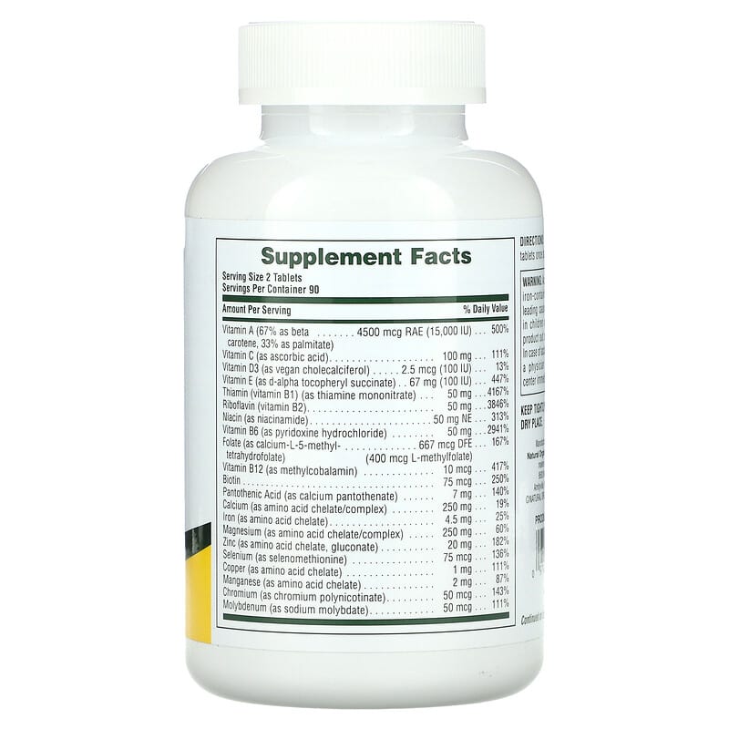 NaturesPlus Power Teen 180 Tablets 2 Thành phần vi chất của NaturesPlus Power Teen 180 Tablets 097467299924