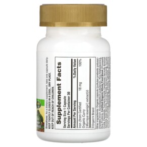 Thành phần vi chất của NaturesPlus Source of Life Garden Iron 30 Vegan Capsules 097467307360