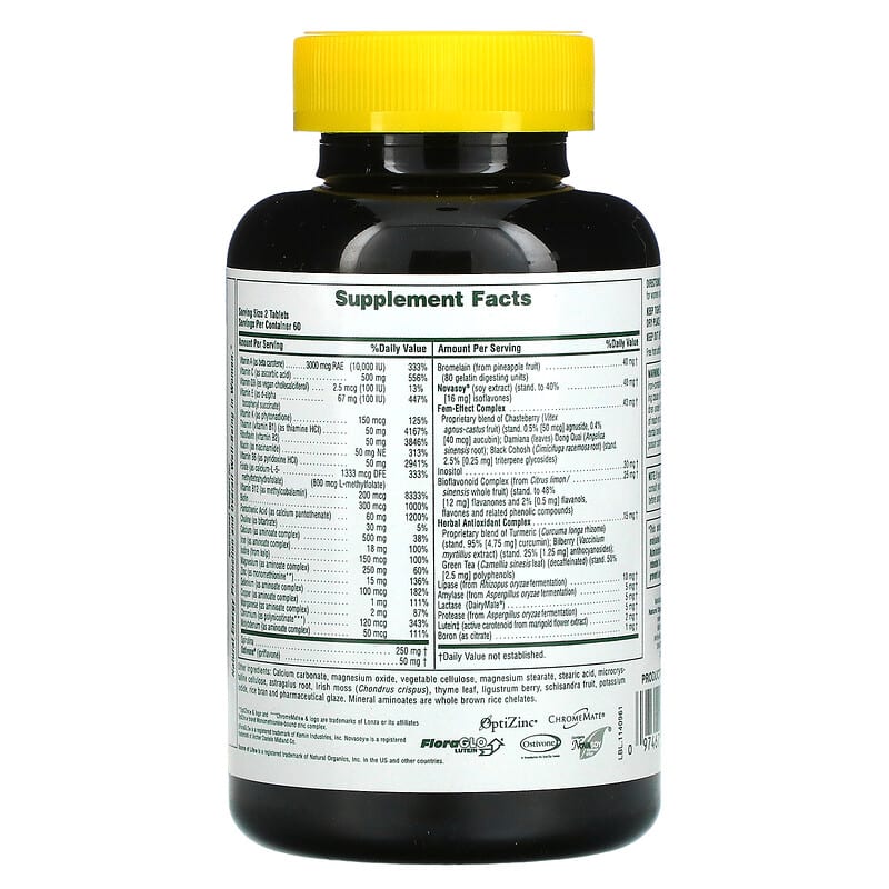 NaturesPlus Source of Life Women Multi-Vitamin and Mineral Supplement with Whole Food Concentrates 120 Tablets 2 Thành phần vi chất của NaturesPlus Source of Life Women Multi-Vitamin and Mineral Supplement with Whole Food Concentrates 120 Tablets 097467309500