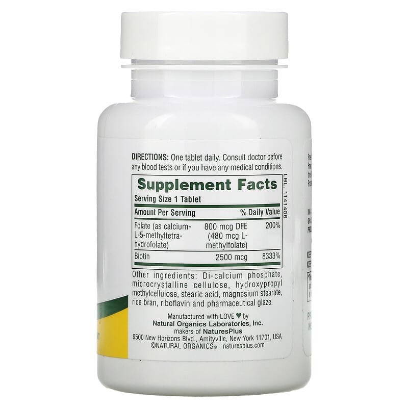 NaturesPlus Sustained Release Biotin & Folate 30 Tablets 2 Thành phần vi chất của NaturesPlus Sustained Release Biotin & Folate 30 Tablets 097467017924