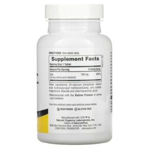 Thành phần vi chất của NaturesPlus Sustained Release Mega Zinc 100 mg 90 Tablets 097467036604