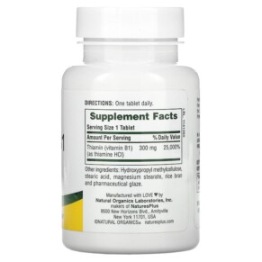 Thành phần vi chất của NaturesPlus Vitamin B1 300 mg 90 Tablets 097467016057