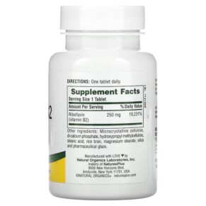 Thành phần vi chất của NaturesPlus Vitamin B2 250 mg 60 Tablets 097467016354