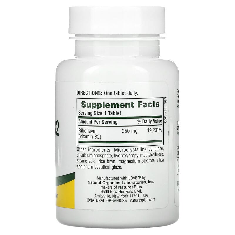 NaturesPlus Vitamin B2 250 mg 60 Tablets 2 Thành phần vi chất của NaturesPlus Vitamin B2 250 mg 60 Tablets 097467016354