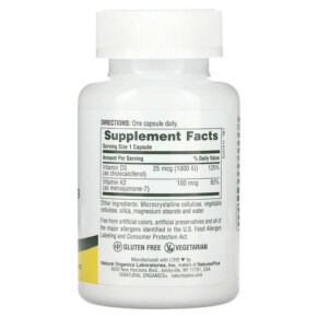 Thành phần vi chất của NaturesPlus Vitamin D3 & K2 90 Capsules 097467010437