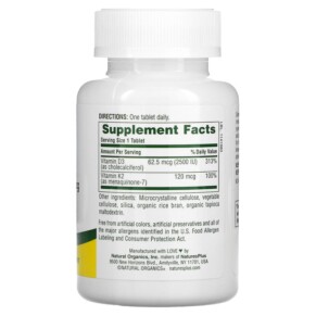 Thành phần vi chất của NaturesPlus Vitamins D3 & K2 90 Tablets 097467104365