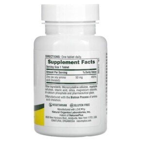 Thành phần vi chất của NaturesPlus Zinc 50 mg 90 Tablets 097467036451