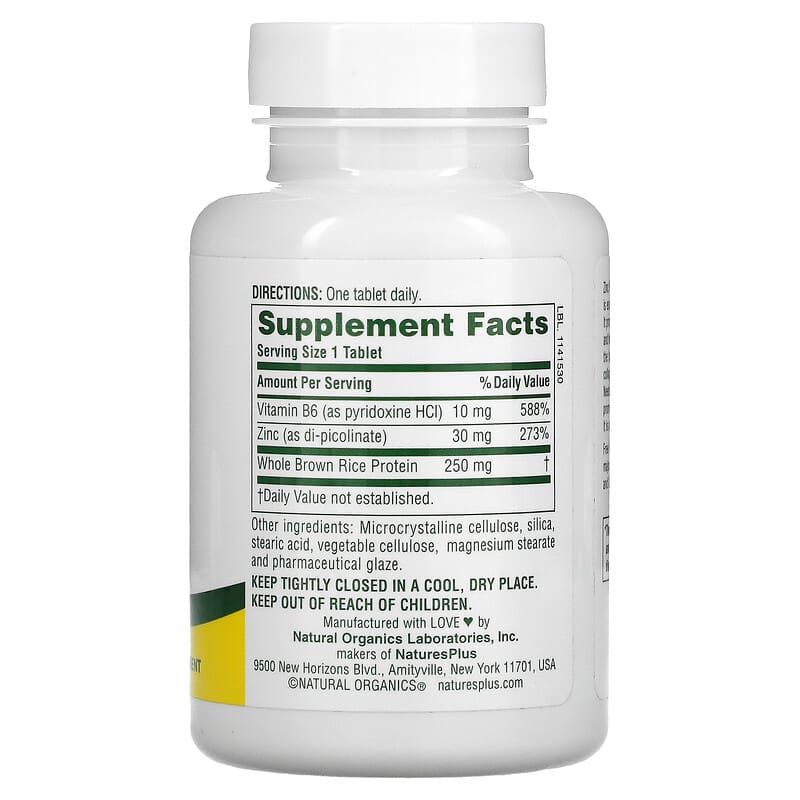 NaturesPlus Zinc Picolinate with Vitamin B6 120 Tablets 2 Thành phần vi chất của NaturesPlus Zinc Picolinate with Vitamin B6 120 Tablets 097467036253