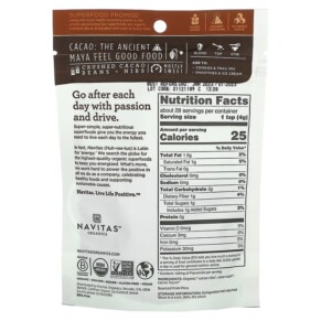 Thành phần vi chất của Navitas Organics Organic Cacao Sweet Nibs 4 oz (113 g) 858847000321