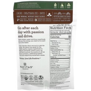 Thành phần vi chất của Navitas Organics Organic Power Snacks Chocolate Cacao 16 oz (454 g) 811961022013