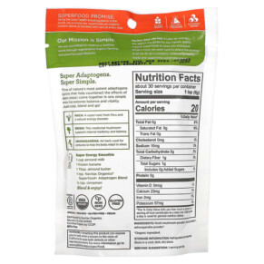 Thành phần vi chất của Navitas Organics Organic Superfood+ Adaptogen Blend Maca + Reishi + Ashwagandha 6.3 oz (180 g) 811961022389
