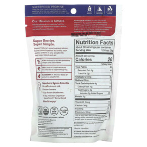 Thành phần vi chất của Navitas Organics Organic Superfood+ Berry Blend Acai + Goji + Blueberry 5.3 oz (150 g) 811961022518