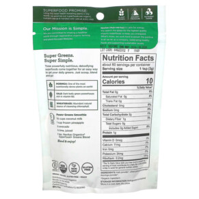 Thành phần vi chất của Navitas Organics Organic Superfood+ Greens Blend Moringa + Kale + Wheatgrass 6.3 oz (180 g) 811961022501