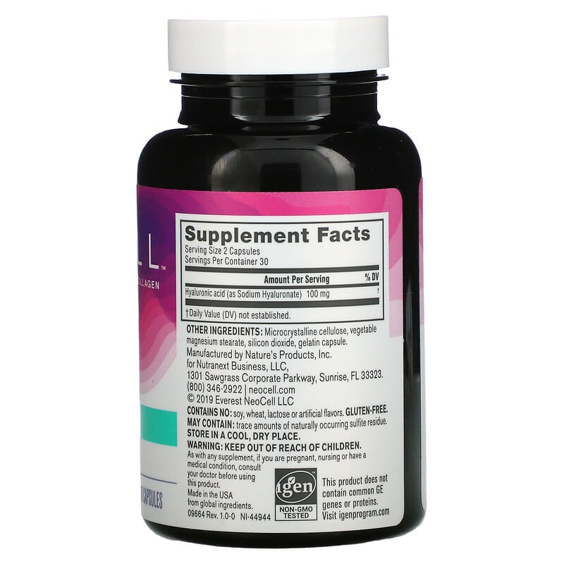 NeoCell Hyaluronic Acid 50 mg 60 Capsules 2 Thành phần vi chất của NeoCell Hyaluronic Acid 50 mg 60 Capsules 016185096646