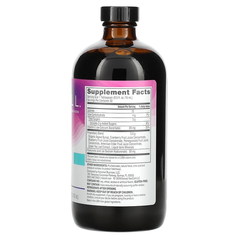 NeoCell Hyaluronic Acid Berry Liquid 50 mg 16 fl oz (473 ml) 2 Thành phần vi chất của NeoCell Hyaluronic Acid Berry Liquid 50 mg 16 fl oz (473 ml) 016185096653